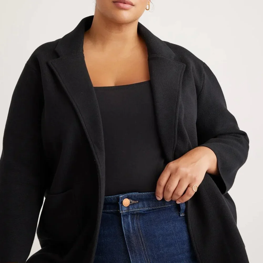 Quince 100% Organic Cotton Knit Blazer in Black Size 2X - Picture 2 of 8